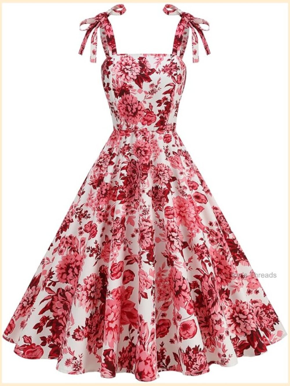 Elegant Rockabilly 1950s Retro Dress Tie Knot Square Neck Midi Swing Cocktail - Picture 1 of 5